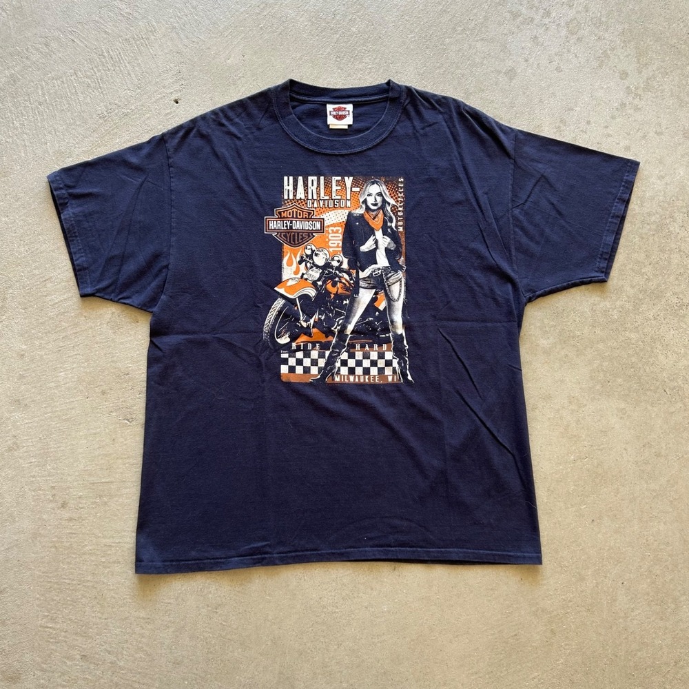 Vintage Harley Davidson Shirt Size XL Navy Blue Gatlinburg Tennessee Biker Motor